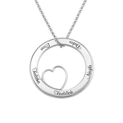 Round love family pendant necklace in sterling silver