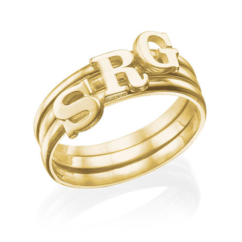 Stacking initial lettering ring in 18 karat gold plating – LuluRama