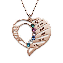 Necklace with engraved birthstone for mother in rose gold plating