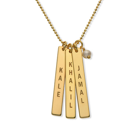 Vertical bar necklace engraved with 18 karat gold plating