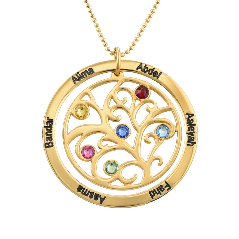 Family tree birthstone necklace in 18k gold plated