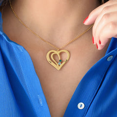 Necklace with an engraved birthstone for the couple in gold plating