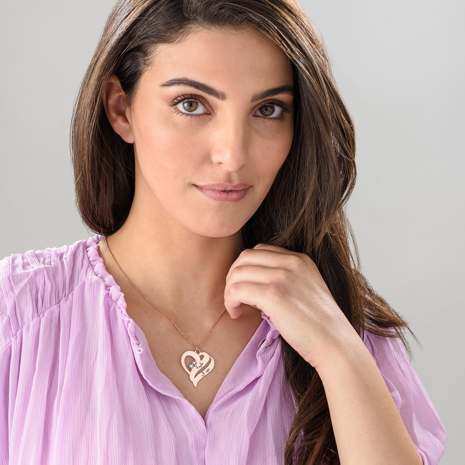 Two hearts forever necklace with birthstones in rose gold plating