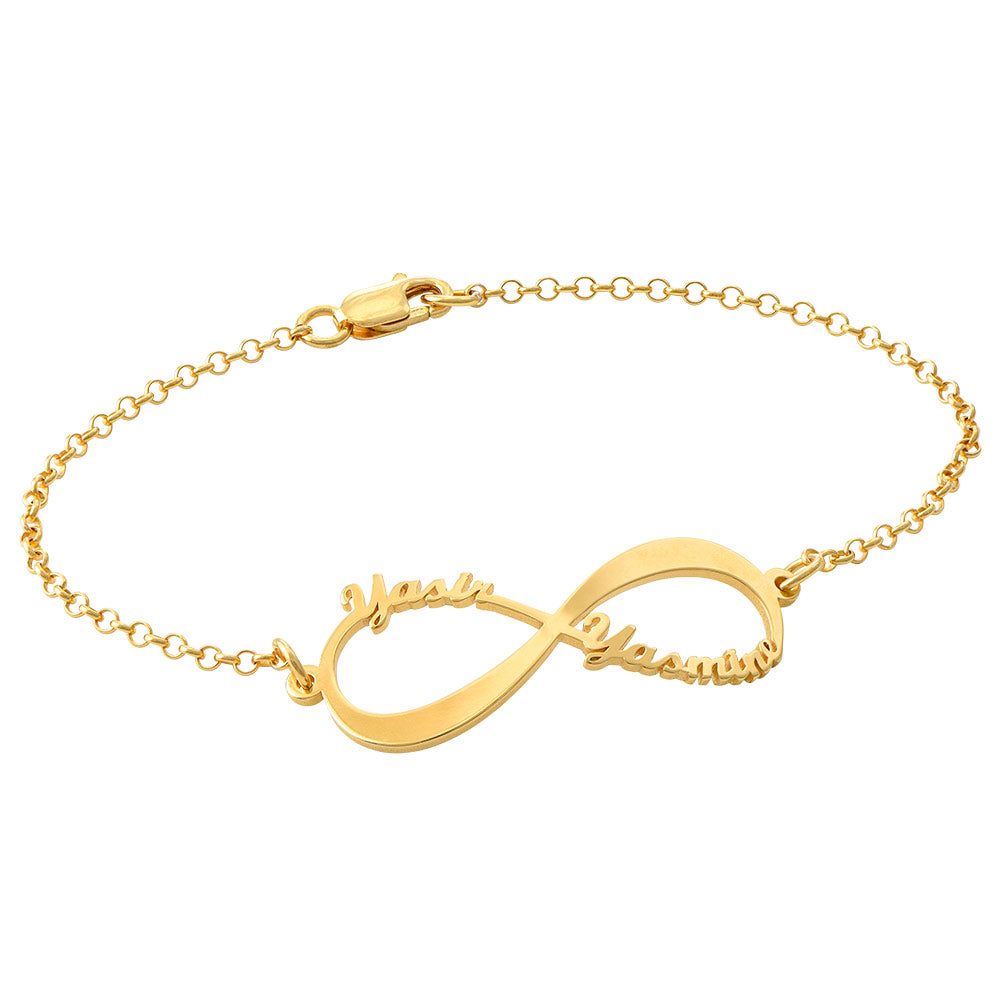 Infinity bracelet with names in 18k gold plating