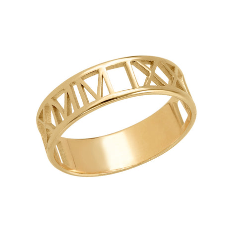 Roman numeral ring with gold plating