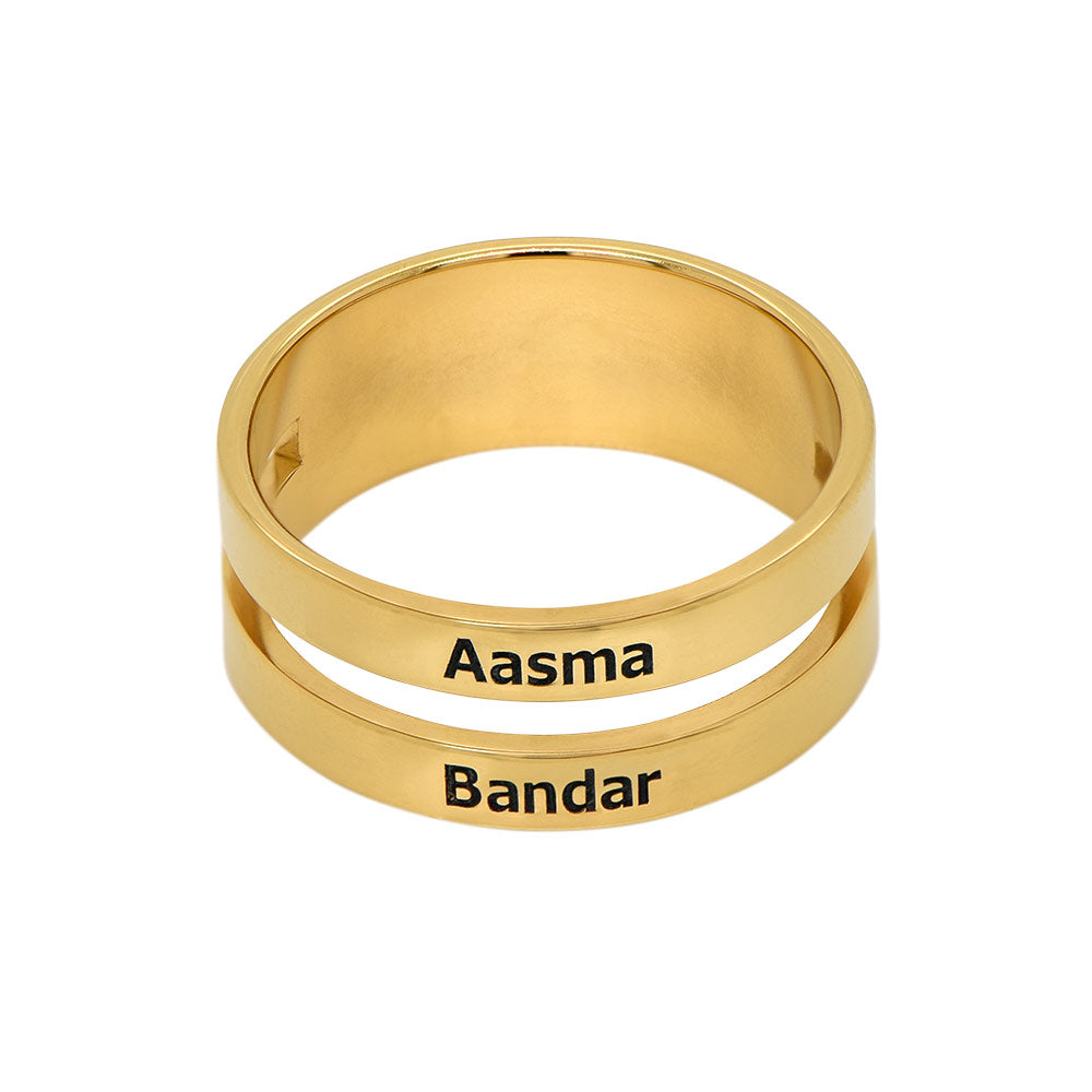 Gold plated ring with two names
