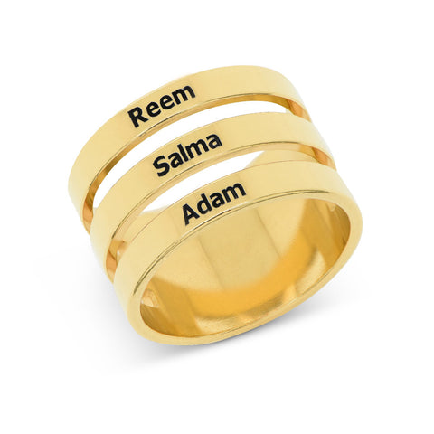 Gold plated ring with three names